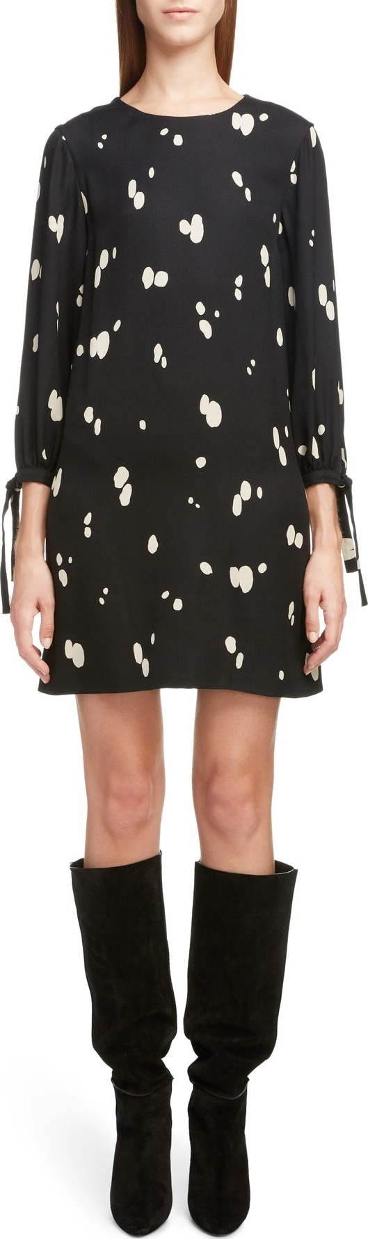 Saint Laurent Spotted Tie Cuff Shift Dress