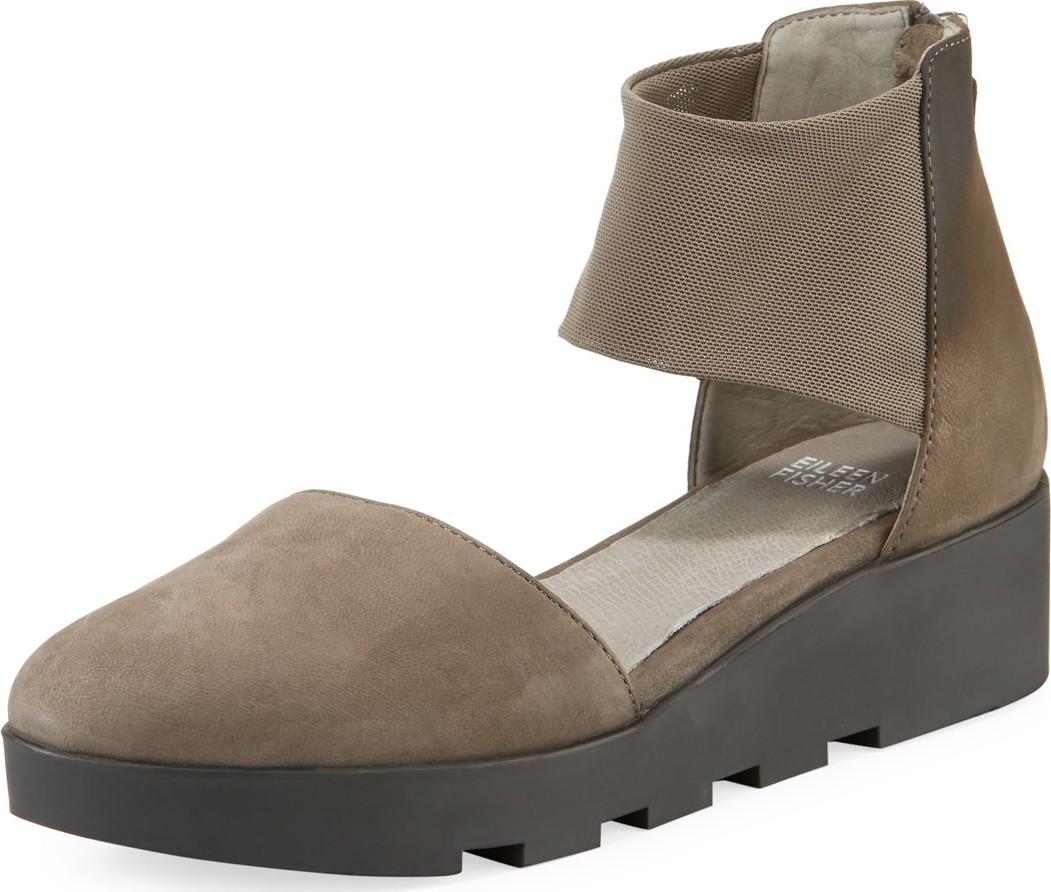 Eileen Fisher Mesh Nubuck Platform Comfort Sandals