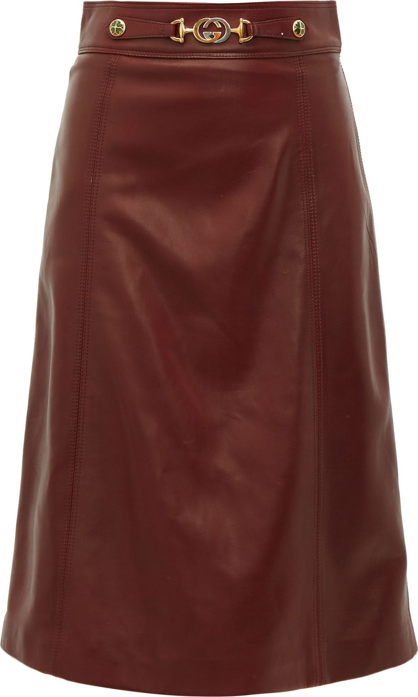 Gucci French Plongé leather A-Line skirt