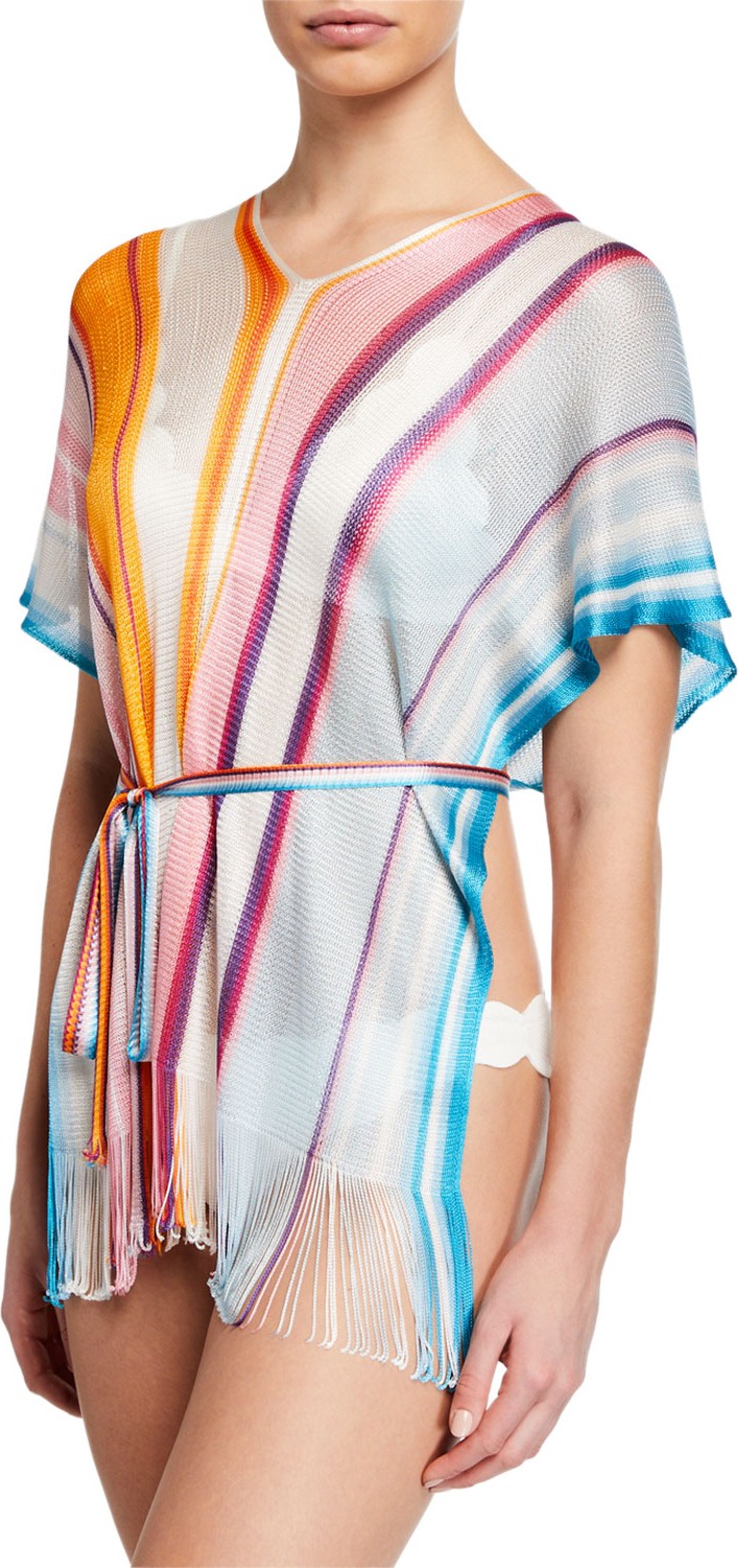 Missoni Woven Striped Short-Sleeve Coverup w/ Belt, One Size