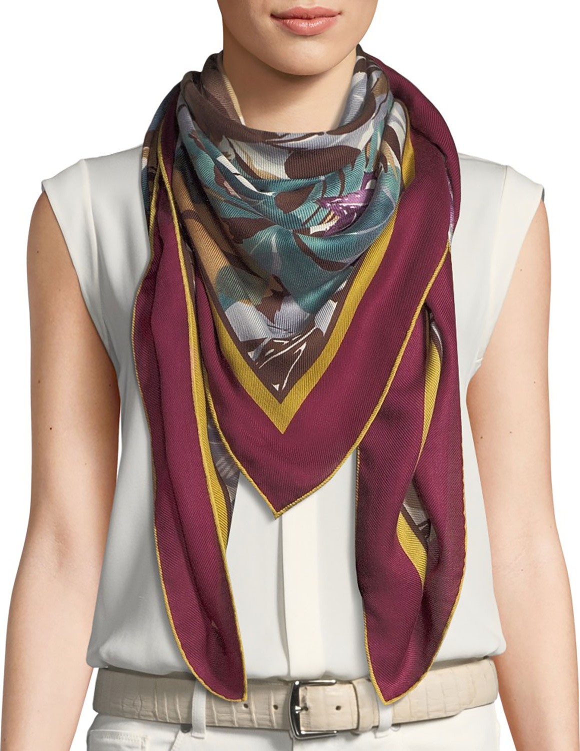 Loro Piana Cashmere-Silk Botanical-Print Scarf