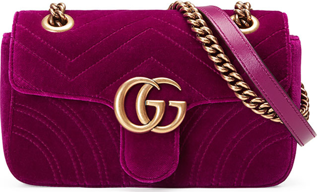 Gucci GG Marmont Mini Quilted Velvet Crossbody Bag, Dark Fuchsia
