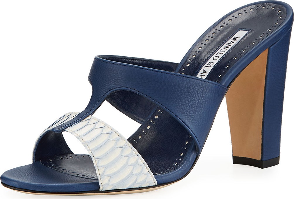 Manolo Blahnik Medjul Snakeskin Slide Sandals