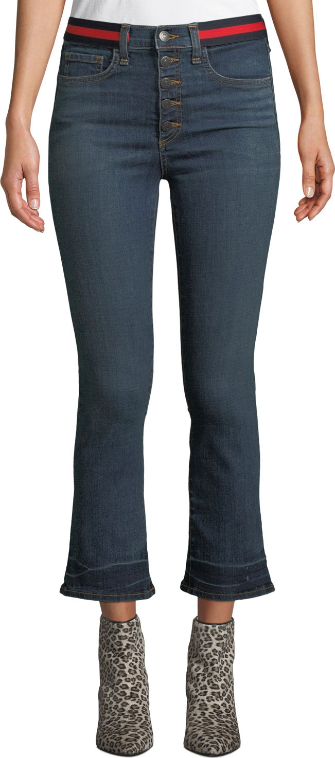 Veronica Beard Carolyn Cropped Baby Boot-Cut Jeans with Tuxedo Stripes