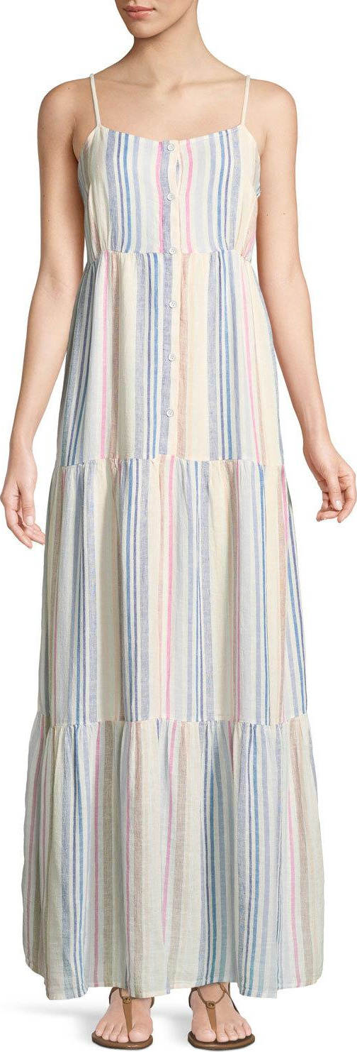 Splendid Arco Iris Striped Shirting Tiered Maxi Dress