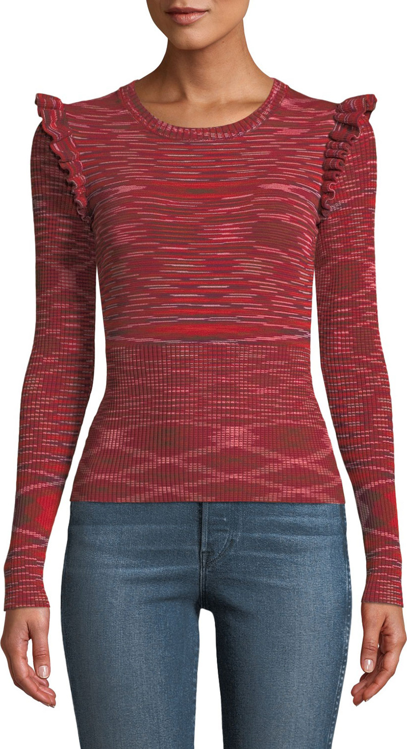 Cinq A Sept Salma Ruffle-Trim Long-Sleeve Top
