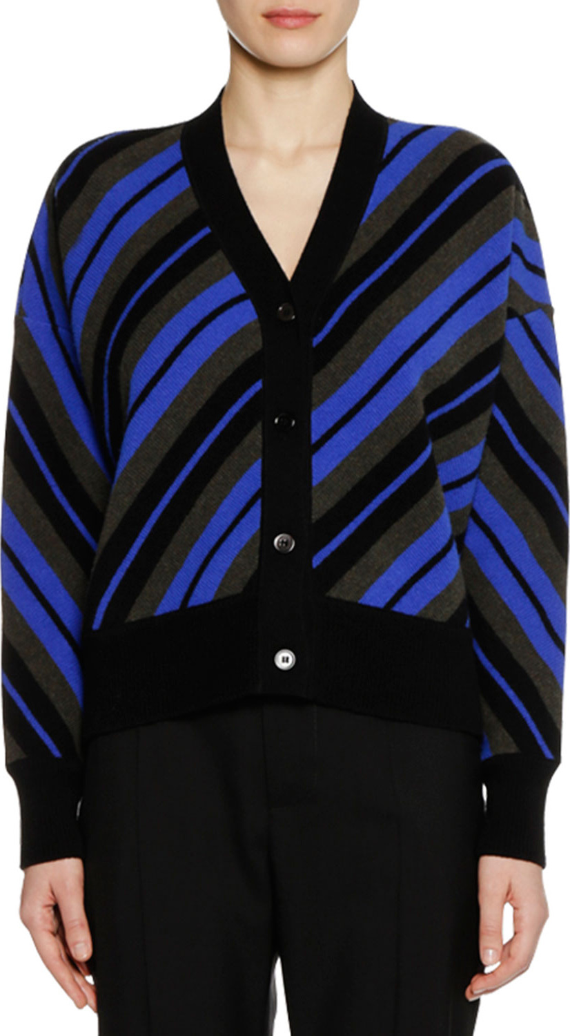 Marni V-Neck Button-Front Striped Wool Cardigan