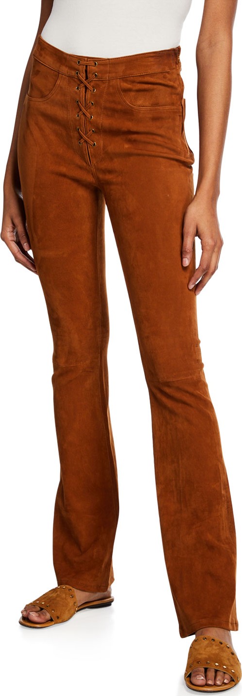 FRAME DENIM Lace-Up Suede High-Rise Boot-Cut Pants