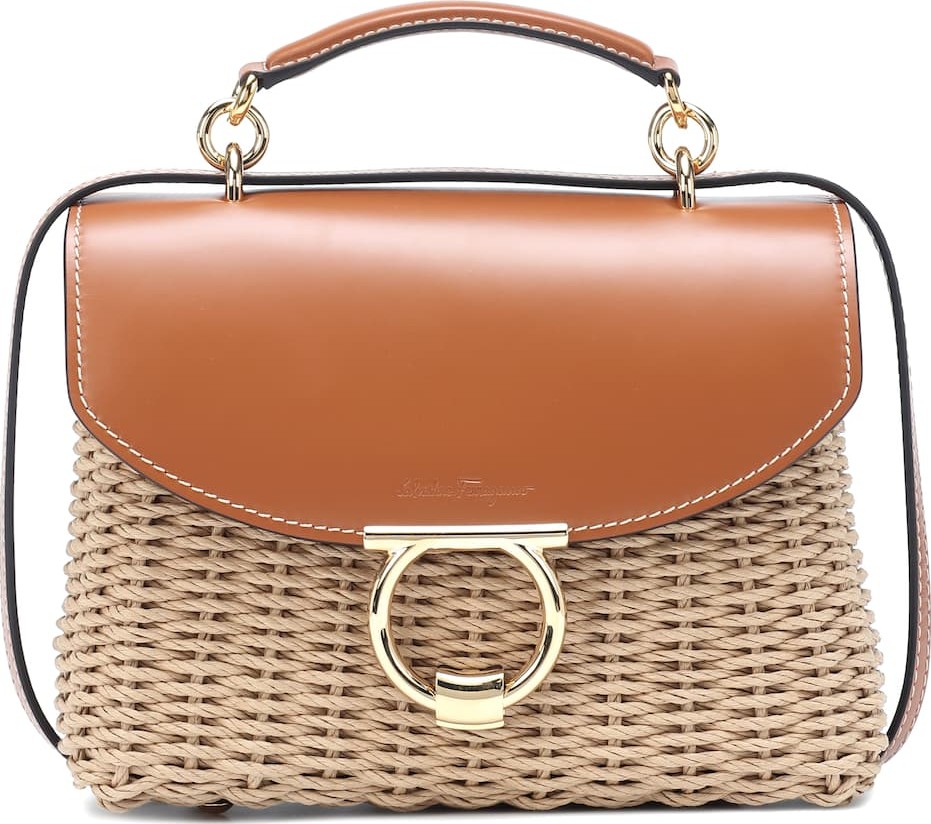 Salvatore Ferragamo Margot leather-trimmed wicker shoulder bag