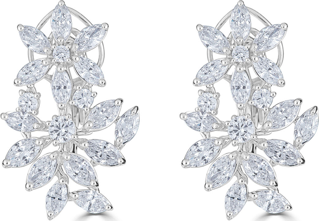 ZYDO 18k Luminal Diamond Flower Huggie Hoop Earrings