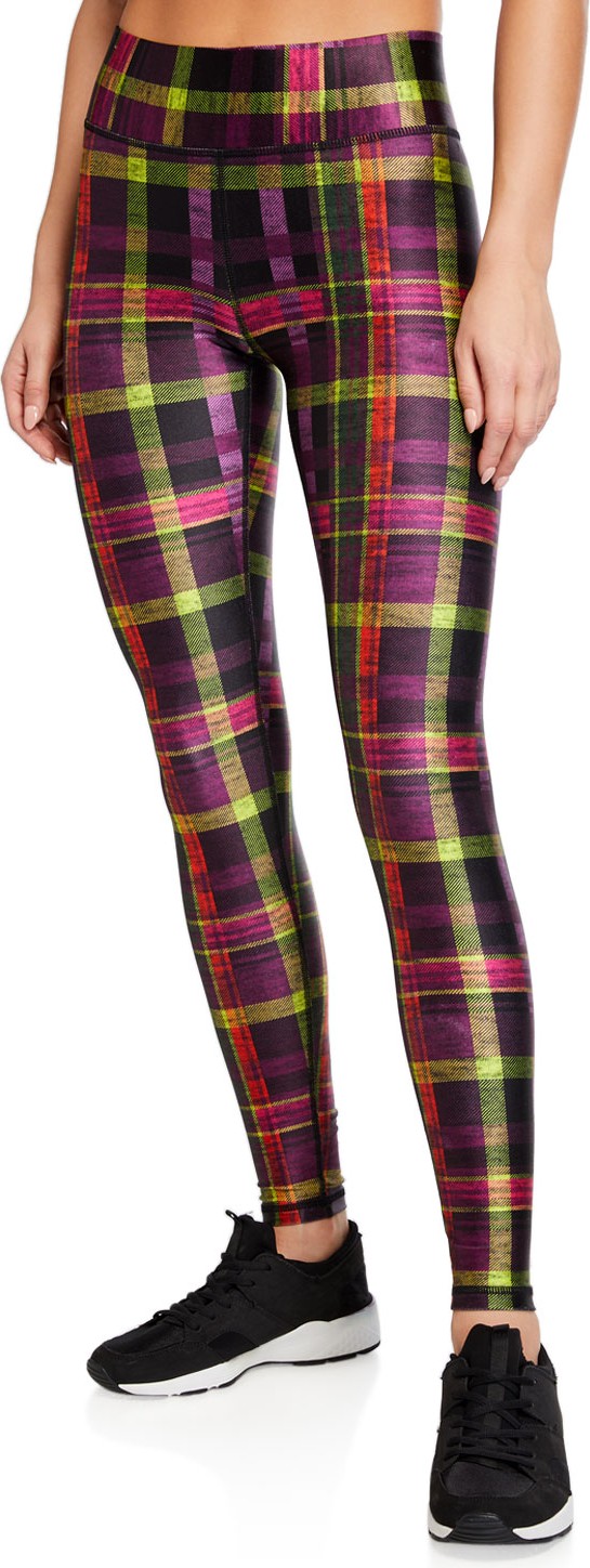 Terez Tall Band Metallic Plaid-Print Leggings