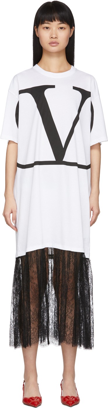 Valentino White VLogo Lace Dress