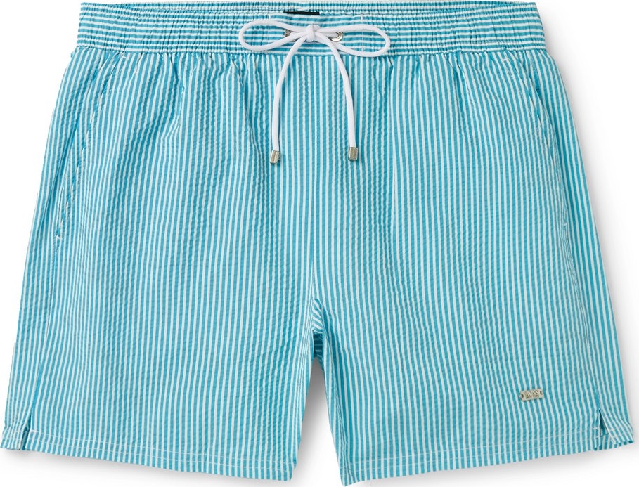 HUGO BOSS Mid-Length Striped Seersucker Swim Shorts