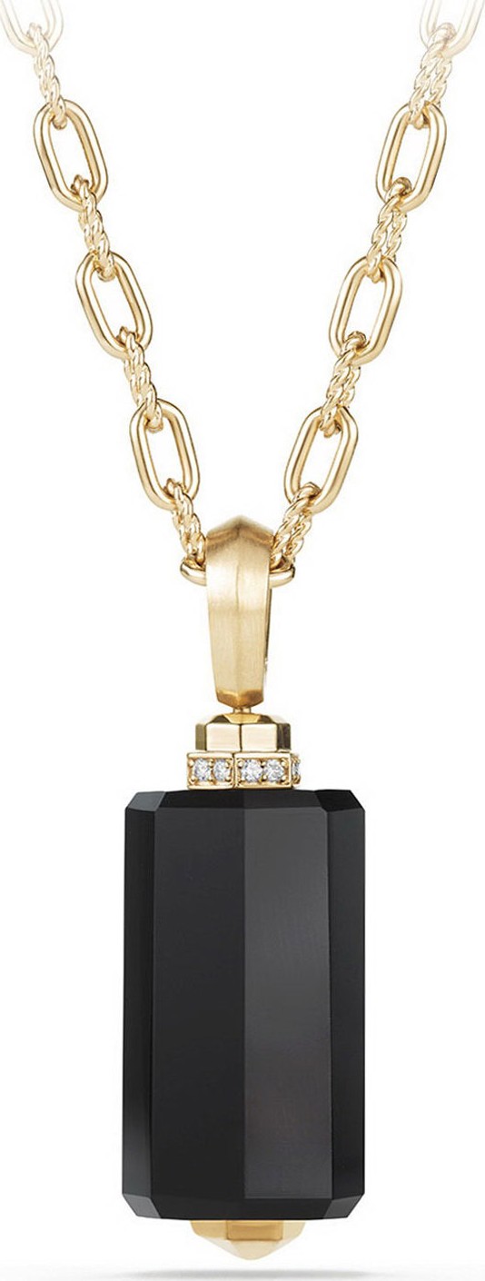 David Yurman Faceted Onyx Barrel Pendant Necklace with Diamonds, 32"