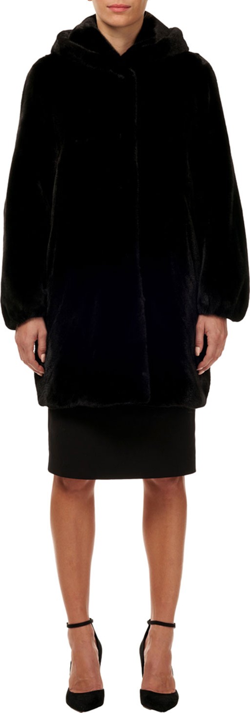 Gorski Directional Mink Fur Stroller Coat w/ Hood & Elastic Cuffs