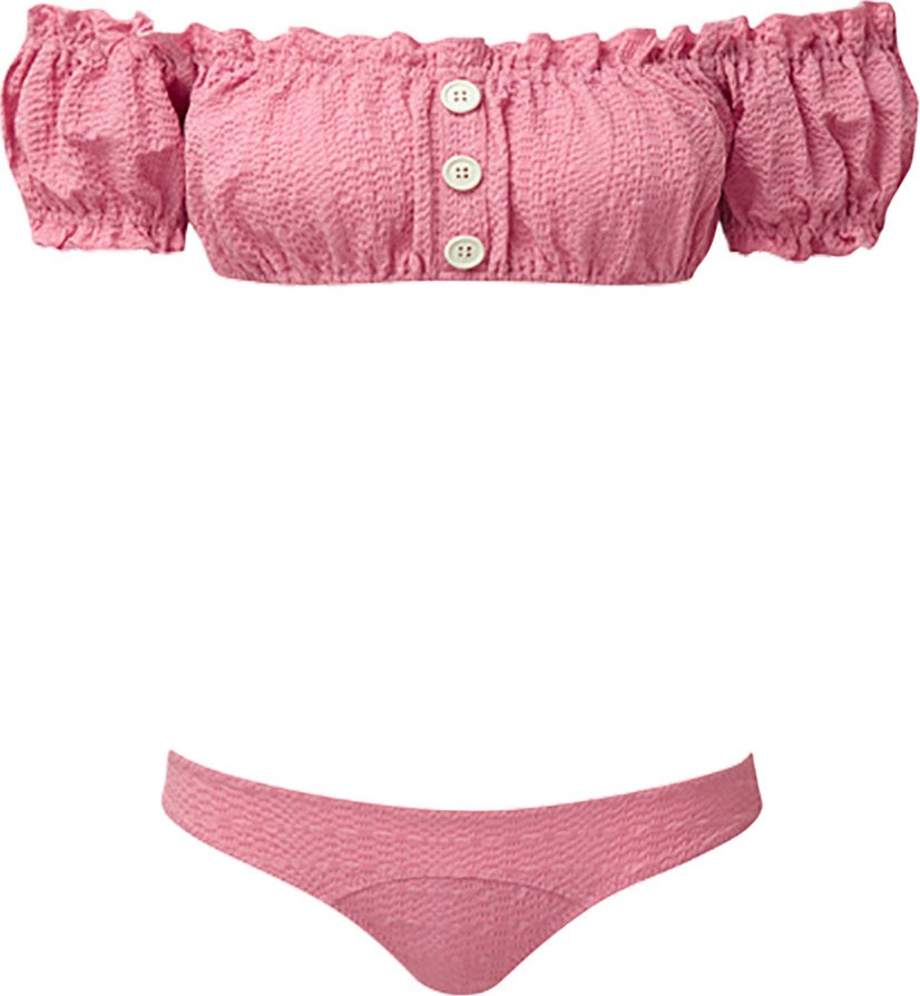 Lisa Marie Fernandez leandra seersucker ruffle button bikini