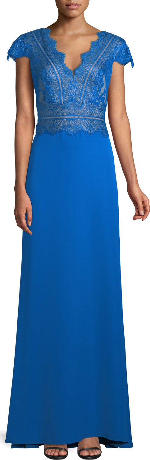 Tadashi Shoji Nolan Scalloped Lace-Bodice Gown