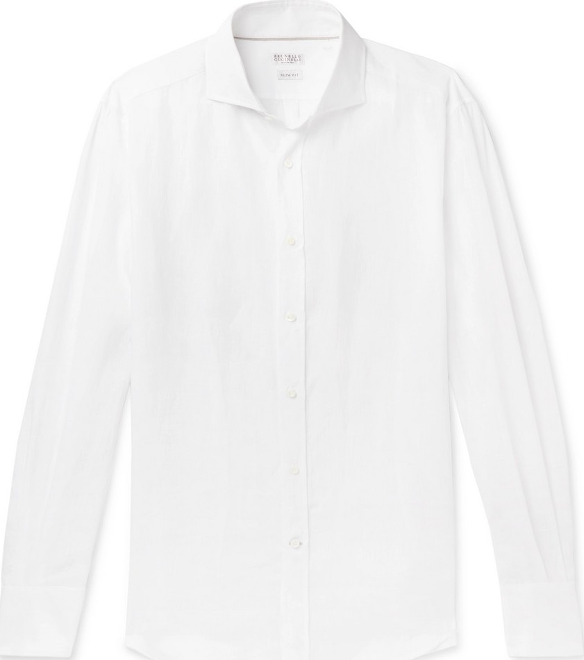 Brunello Cucinelli Slim-Fit Cutaway-Collar Linen Shirt