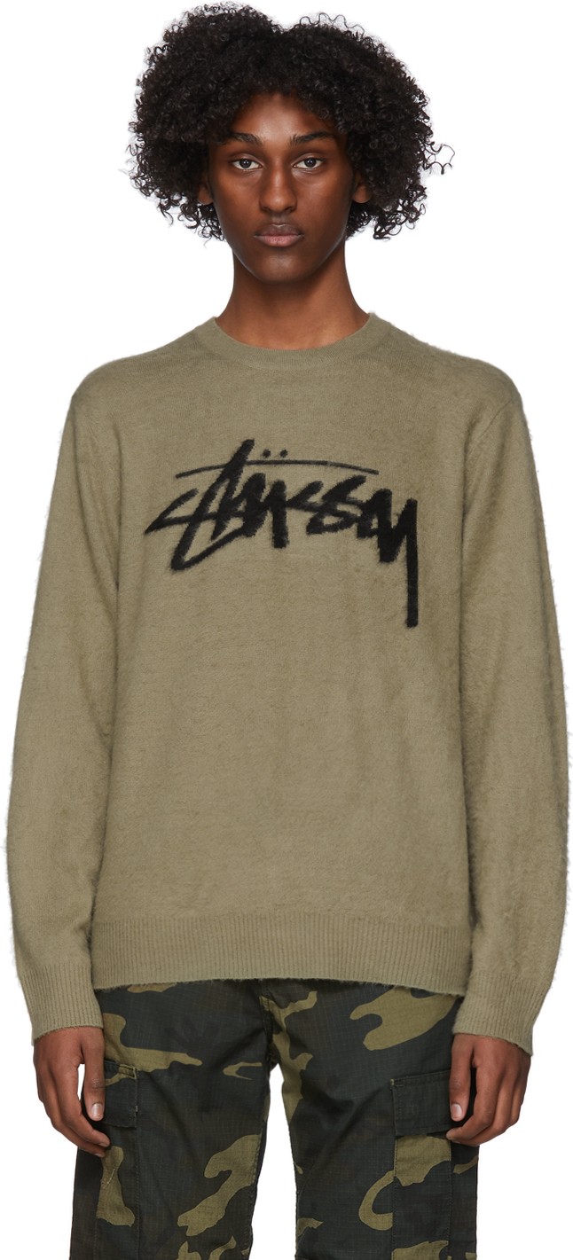 Stussy Taupe Brushed Out Logo Sweater