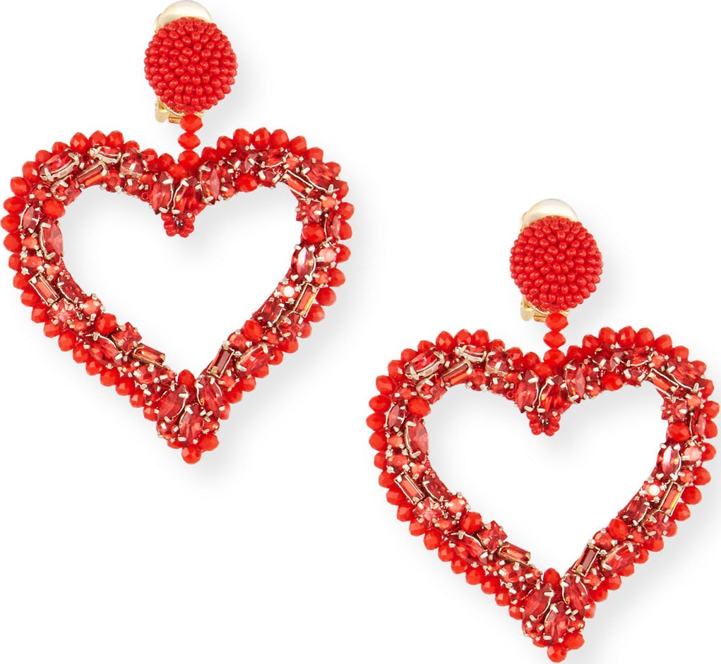 Oscar De La Renta Beaded Heart Clip-On Earrings