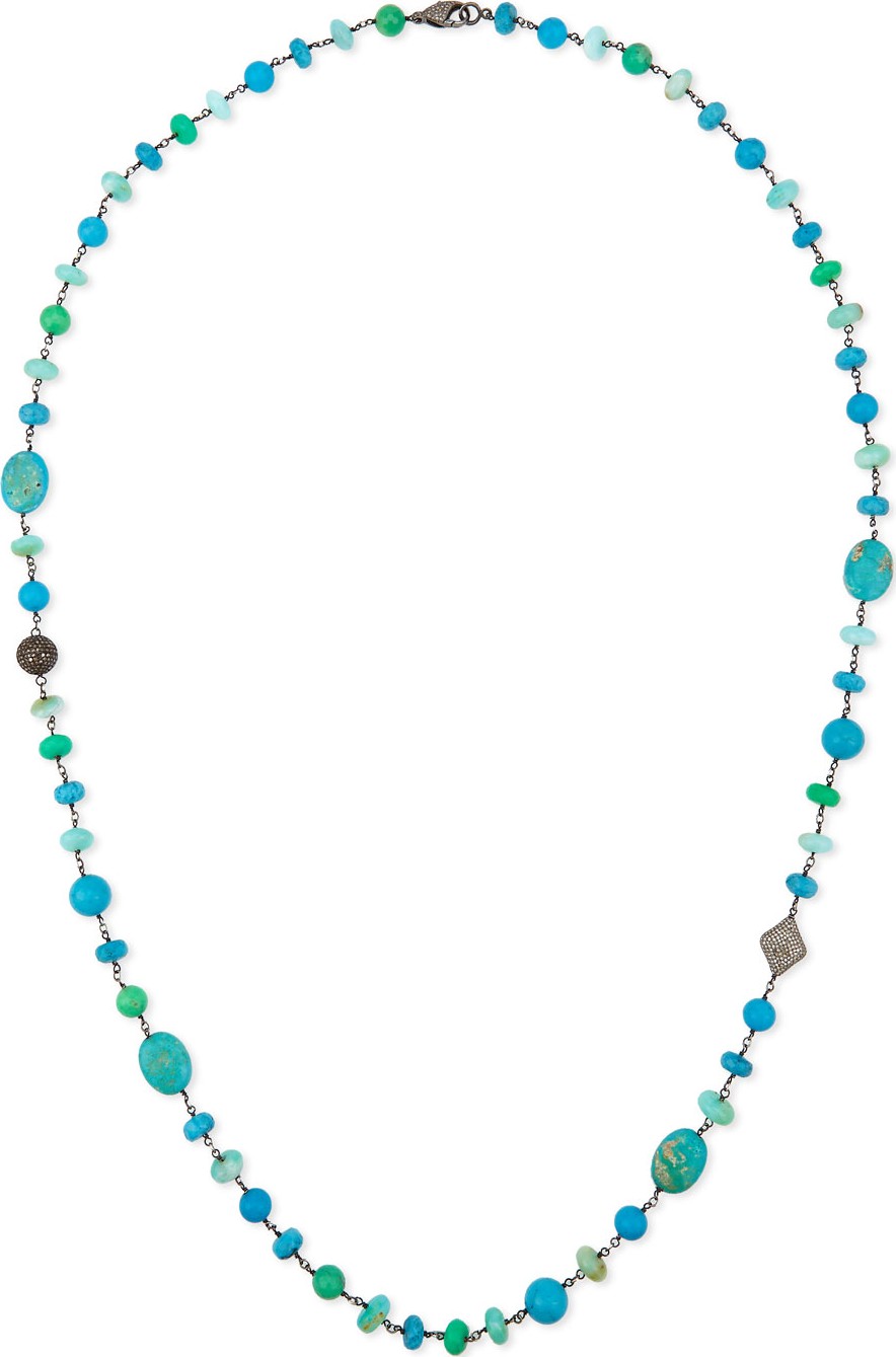 Sheryl Lowe Turquoise, Chrysoprase & Opal Bead Necklace with Diamonds