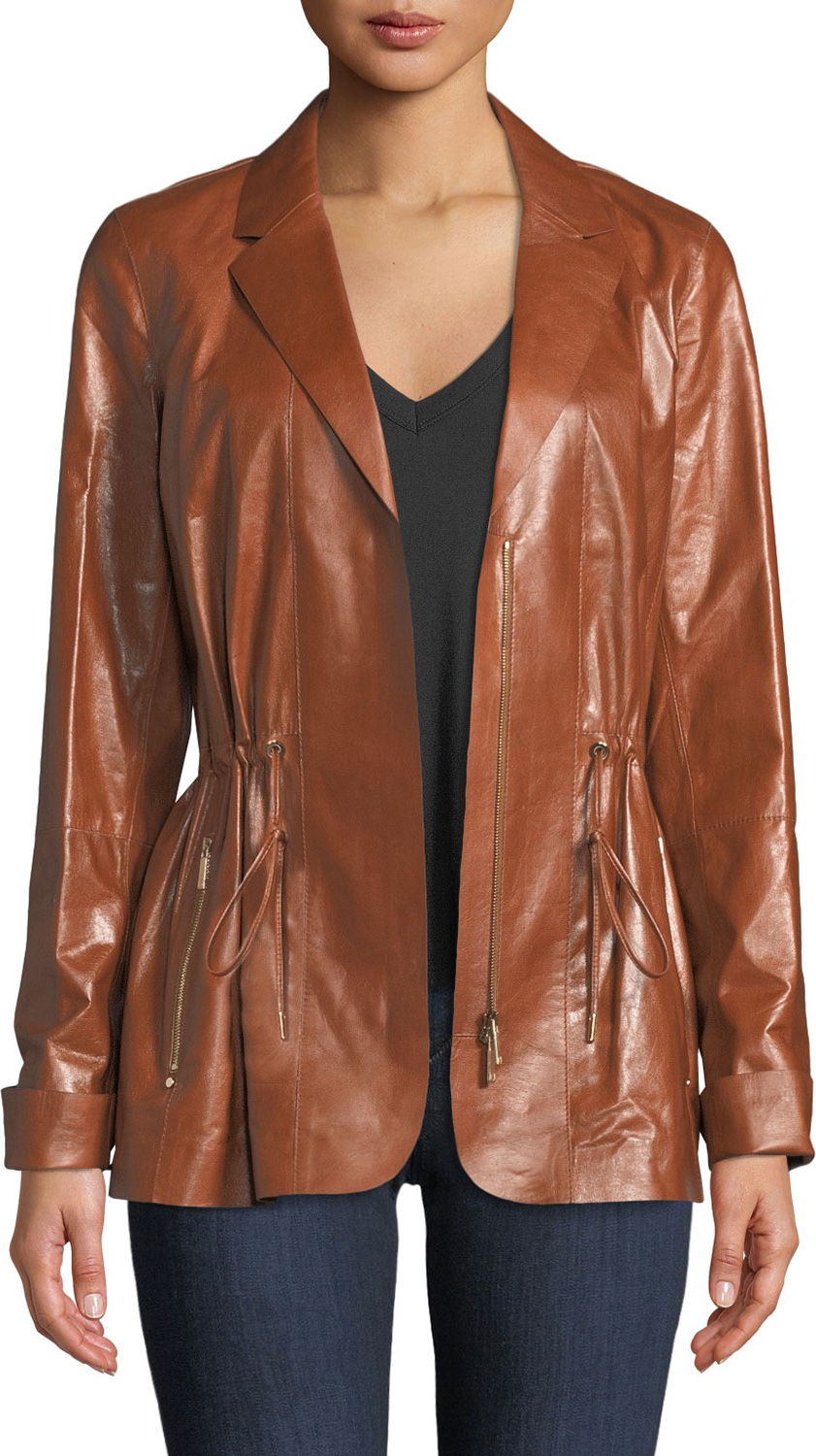 Lafayette 148 New York Porsha Lacquered Lamb Leather Jacket