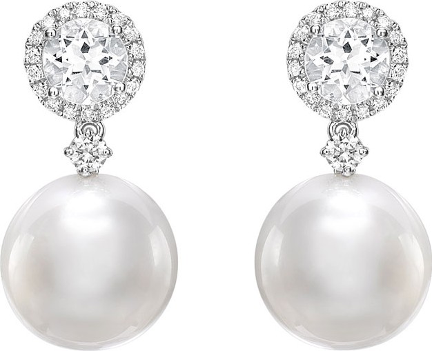 Kiki McDonough Bridal 18k Topaz, Diamond & Pearl Drop Earrings