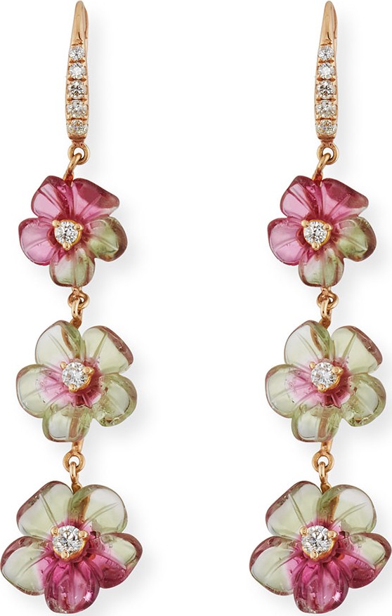 Rina Limor Floral Tourmaline Drop Earrings with Diamonds