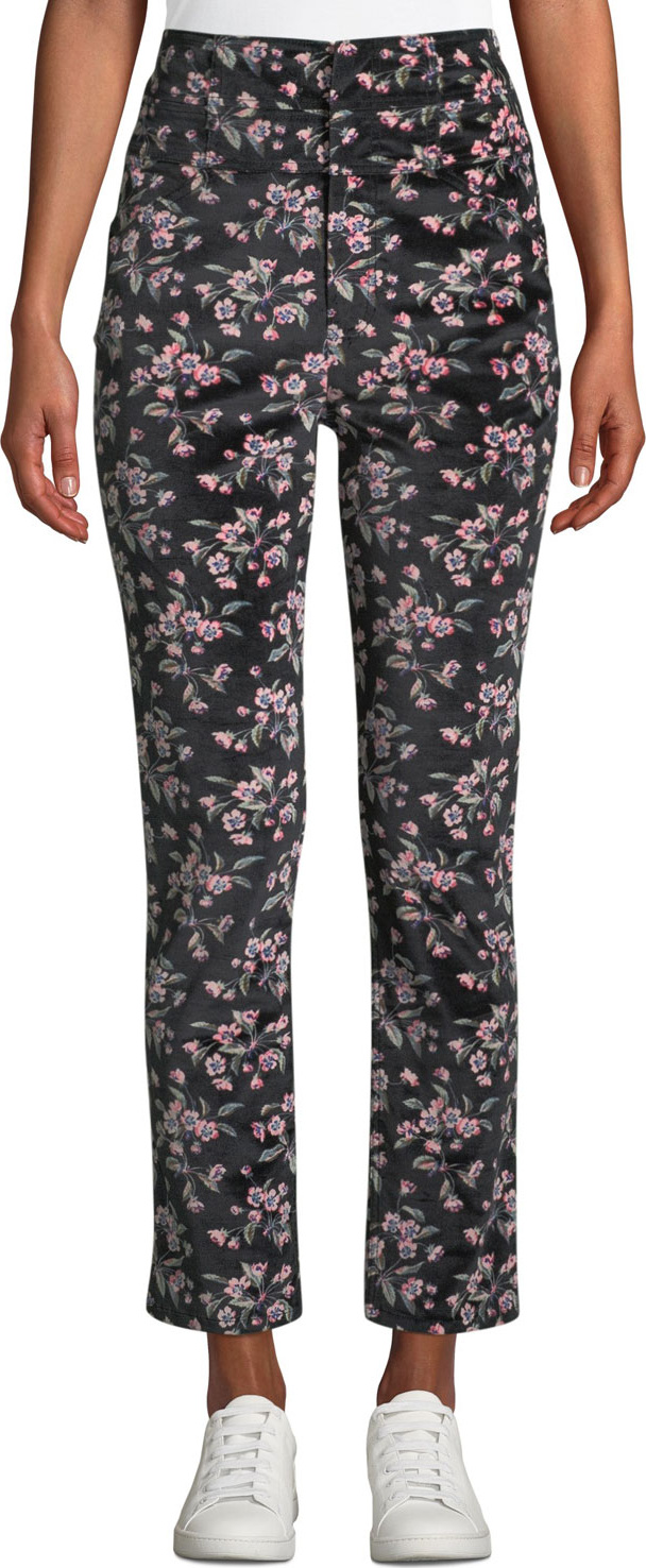 Rebecca Taylor Tilda Floral-Print Velvet Skinny Ankle Pants