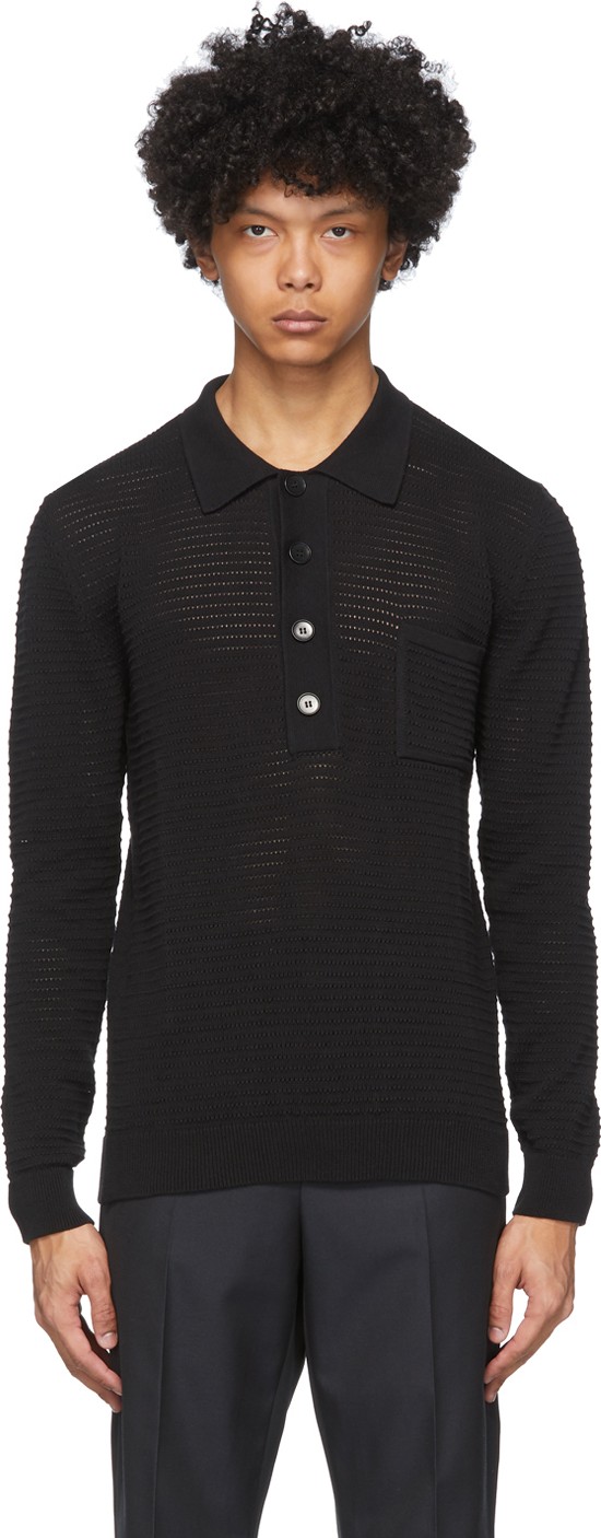 Cmmn Swdn Black Crochet Curtis Polo