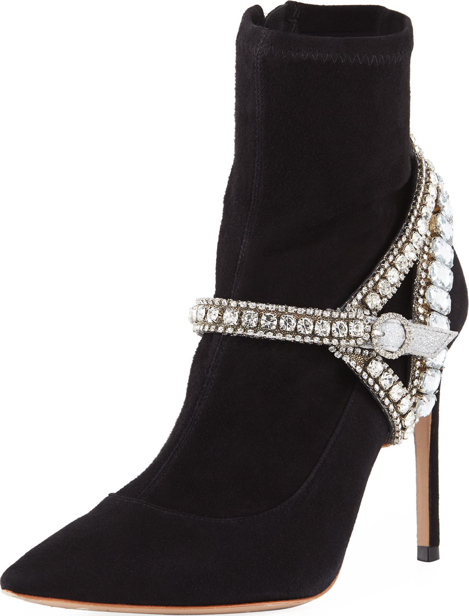 Sophia Webster Lorena Suede Jeweled-Strap Ankle Booties
