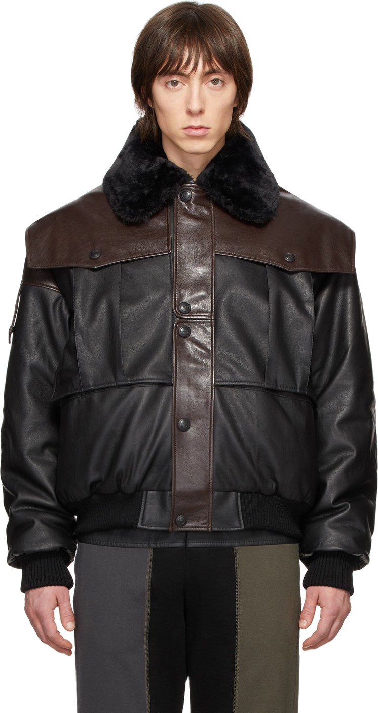 GR-Uniforma Brown Faux-Leather Bomber