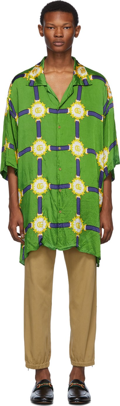Gucci Green Wrinkled Harness Shirt