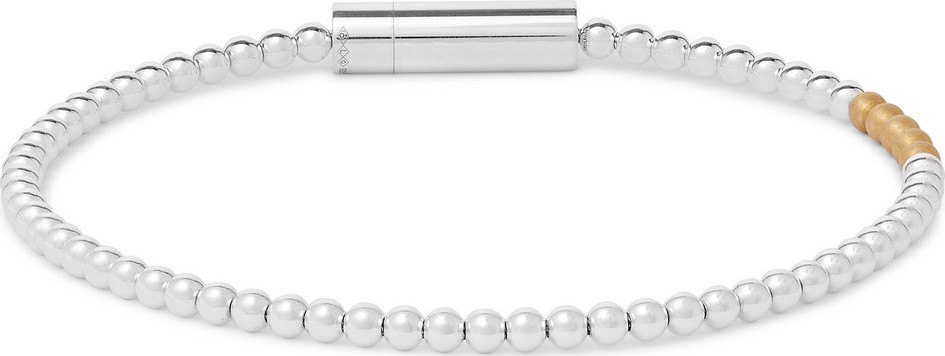 Le Gramme Le 11 Beaded Polished Sterling Silver and 18-Karat Gold Bracelet