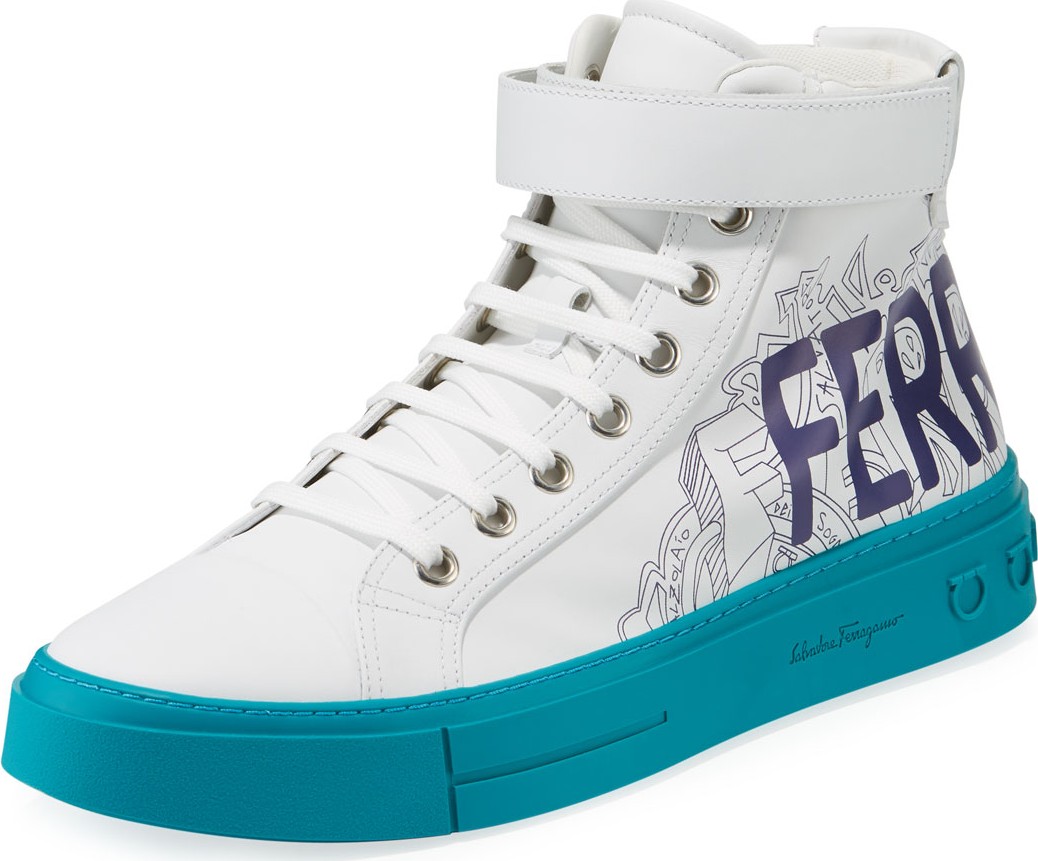 Salvatore Ferragamo Men's Ayr Logo Leather High-Top Sneakers