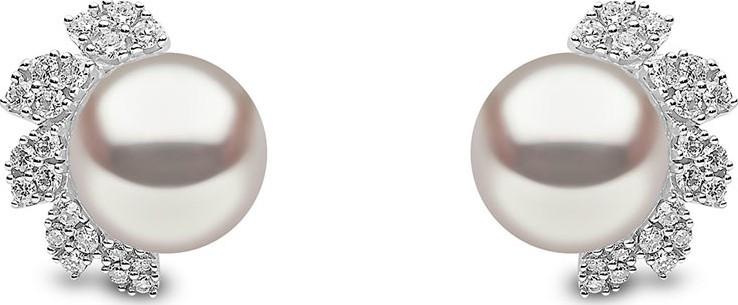 Yoko London 18k White Gold 8mm Pearl & Diamond Stud Earrings