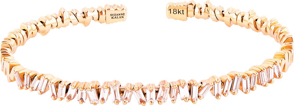 Suzanne Kalan Flexible 18k Gold Diamond Baguette Bangle  Size Medium
