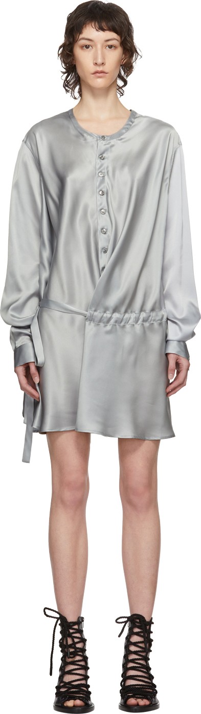 Ann Demeulemeester SSENSE Exclusive Grey Silk Belted Shirt Dress
