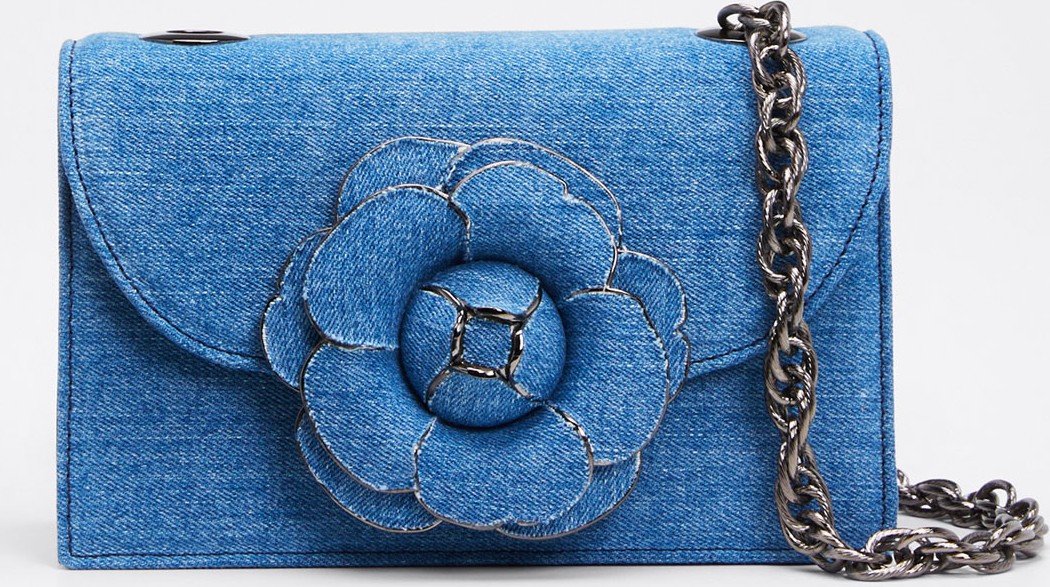 Oscar De La Renta Tro Flower Denim Shoulder Bag