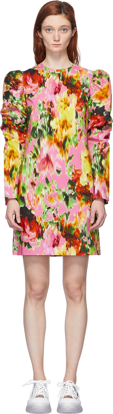 MSGM Multicolor Floral Ruched Sleeve Dress
