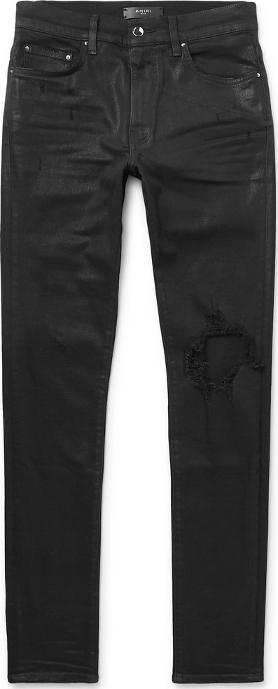 Amiri Skinny-Fit Distressed Waxed Stretch-Denim Jeans