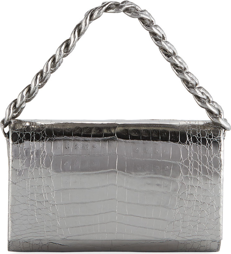Nancy Gonzalez Convertible Metallic Crocodile Chain-Trim Flap Bag