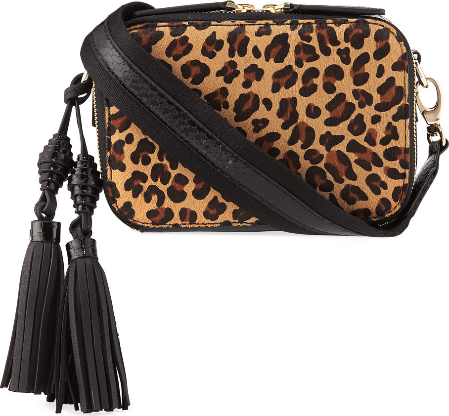Rafe Sophie Leopard-Print Calf Fur and Snakeskin Camera Bag