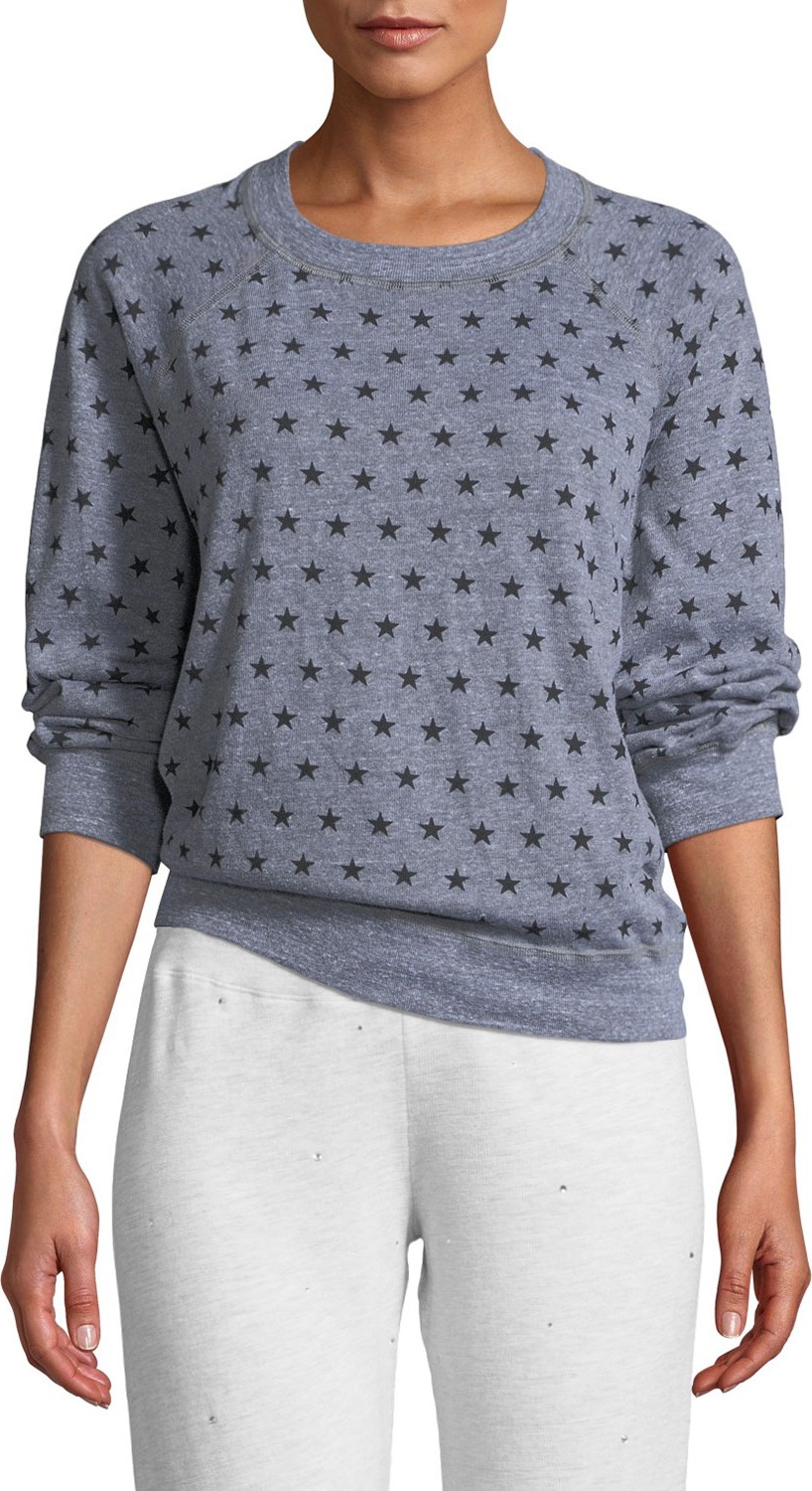 MONROW Heathered Star-Print Vintage Raglan Sweater