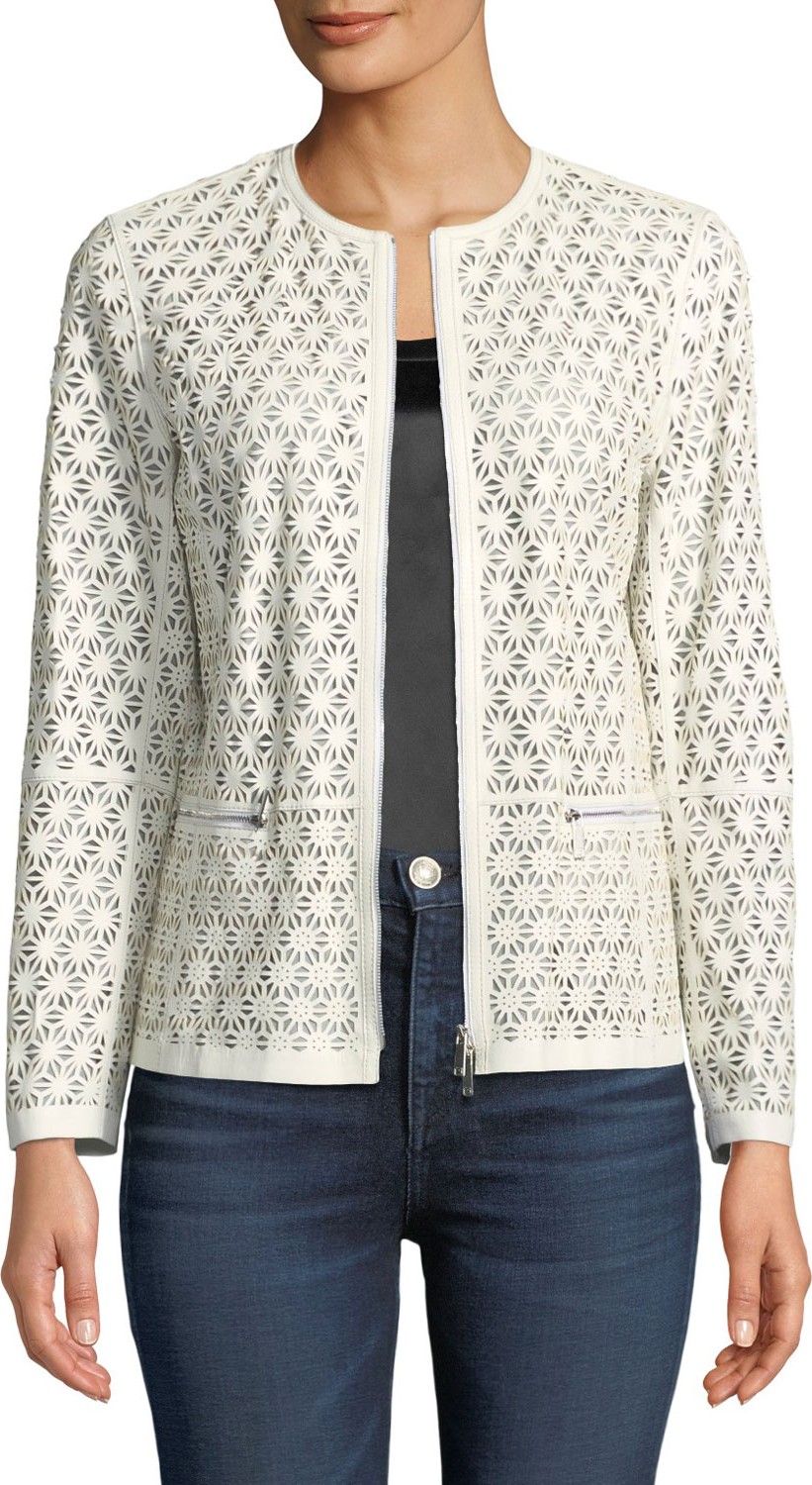 Lafayette 148 New York Kerrington Laser-Cut Leather Topper Jacket