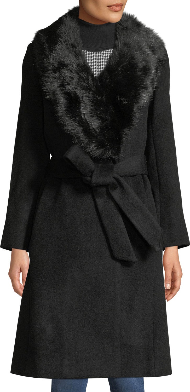 Club Monaco Lenoria Belted Wool Coat with Faux-Fur Collar