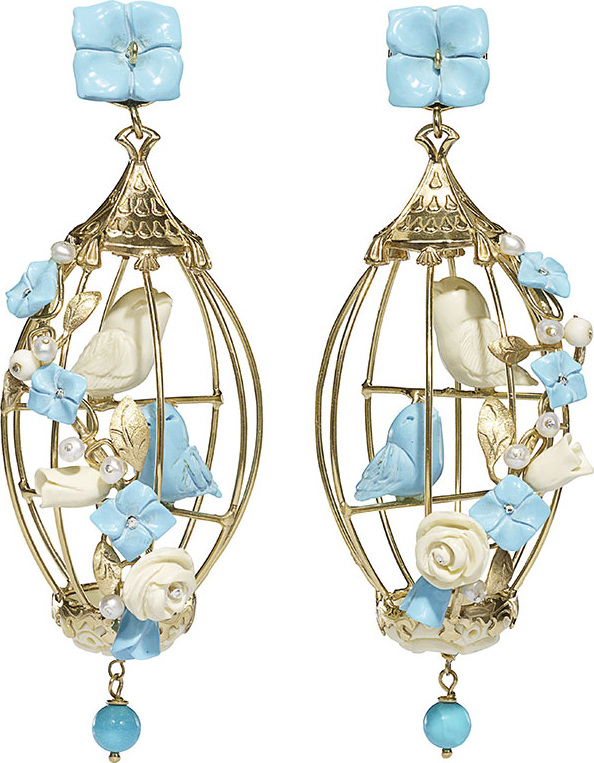 Of Rare Origin Lovebirds Turquoise & Pearl Drop Earrings