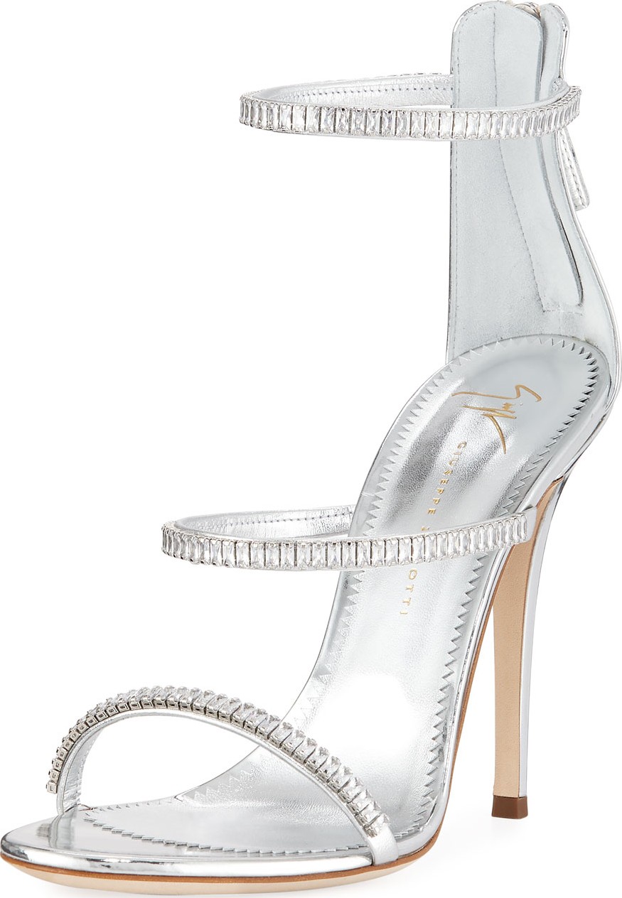 Giuseppe Zanotti Metallic Leather 3-Band Crystal Sandals