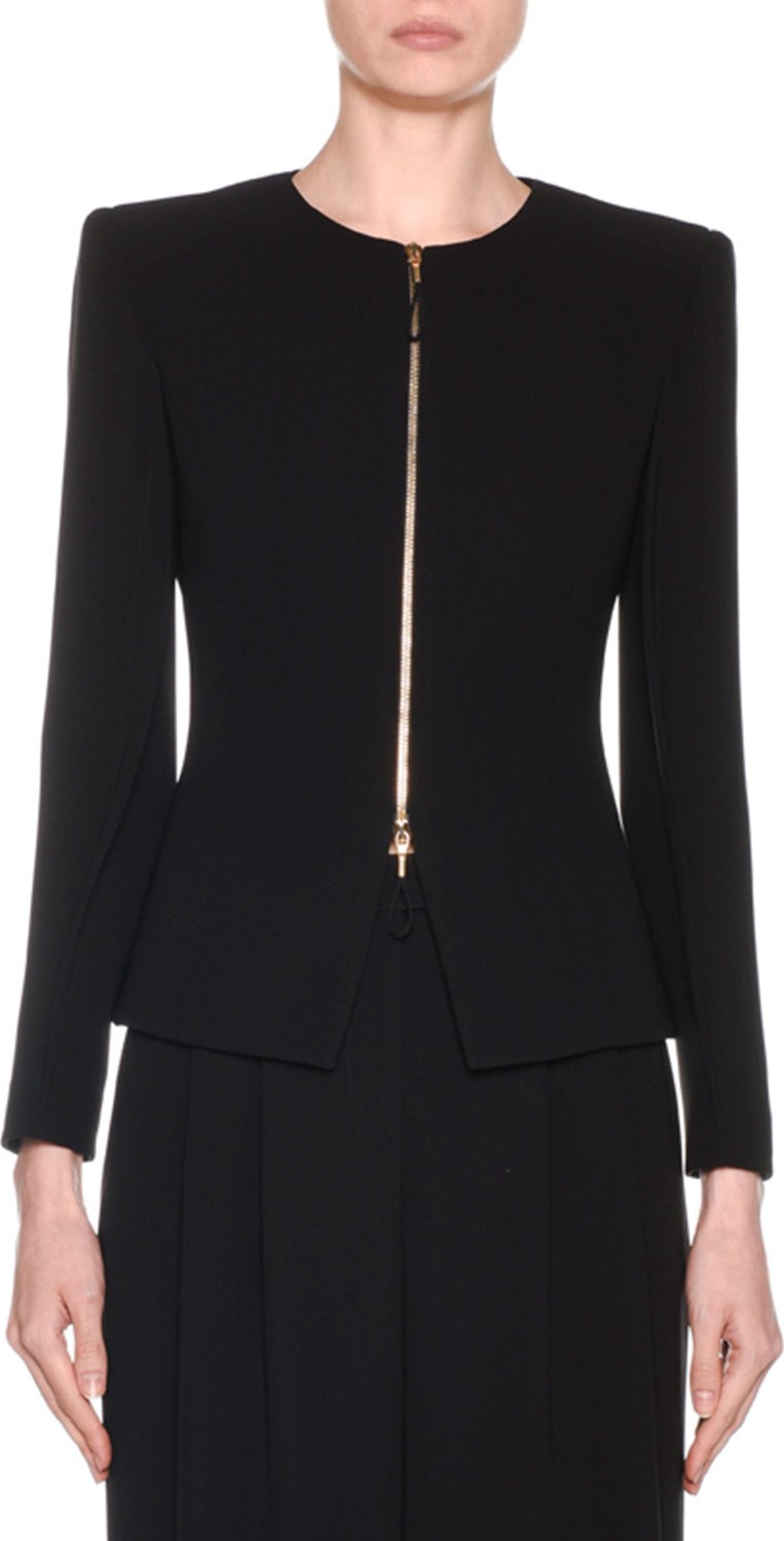 Giorgio Armani Collarless Silk Zip-Front Jacket