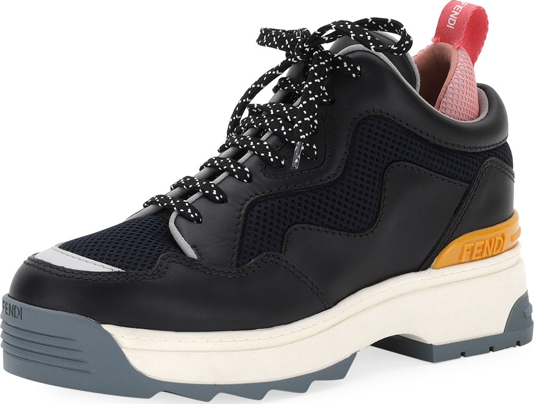 Fendi T-Rex Leather and Mesh Sneakers